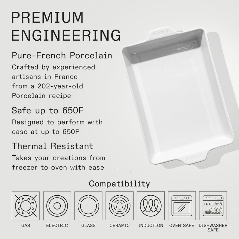 Madein Cookware - Rectangular Baking Dish - White - Hand Crafted Porcelain - Professional Bakeware - France - Image 3